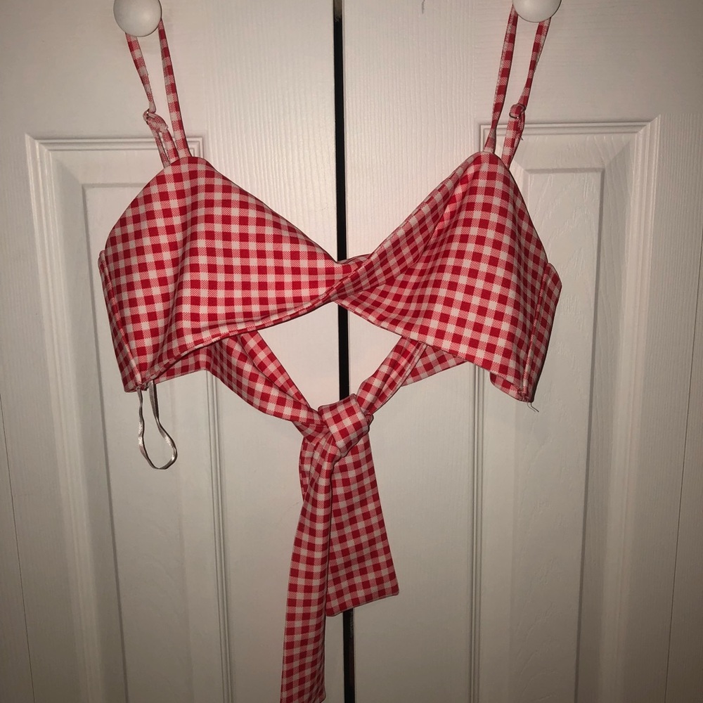 red checkered bandeau tie back